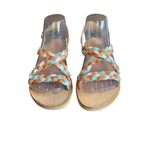 Huellas Braided Strappy Leather Flat Sandals Multicolor Adjustable Buckle Size 6 - Picture 1 of 10